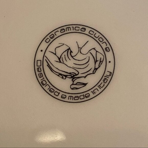 CERAMICA CUORE PLATE PLATTER ITALIAN POTTERY WHITE ORANGE PUMPKIN LEAVES HOME - Picture 11 of 14